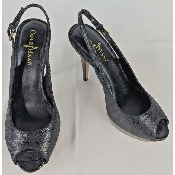 Cole Haan Shoes - Cole Haan Mariela Slingback Peep Toe Stiletto Platform Pumps Heels Size 7 Black